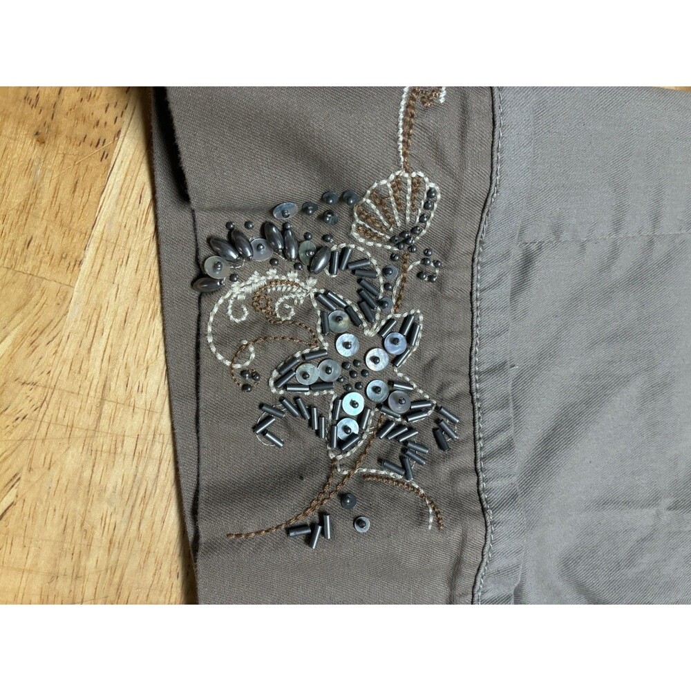 Coldwater Creek Cuffed Capri Embellished Hems Women's Size 16 Beige Pants Boho - Picture 12 of 12